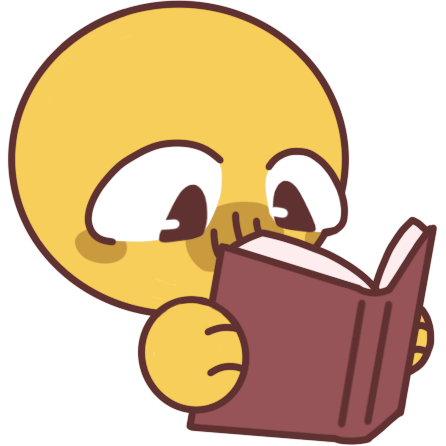 An emoji-yellow person reading a book with a red cover